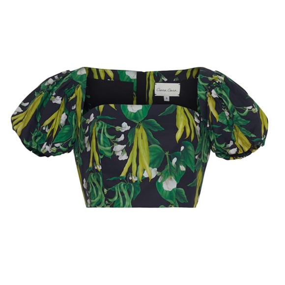 Cara Cara Tops - Cara Cara Blue Crop Top with Square Neckline and Short Puff Sleeves